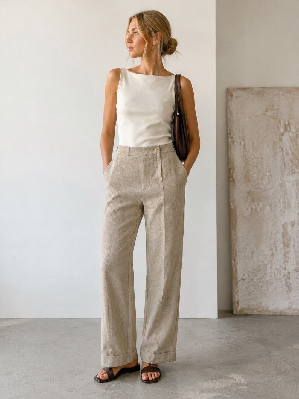 Jacquemus Le Splash Linen Tailored Trousers Pants 38 Beige Asymmetrical 6 Fresca
